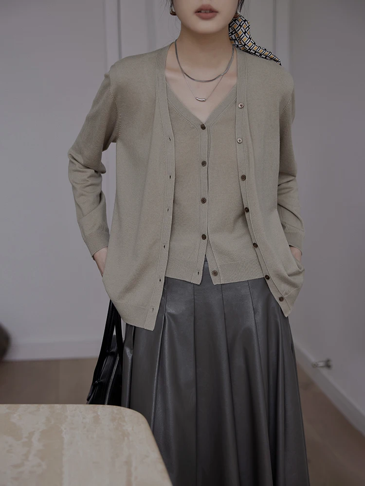 

Женский свободный вязаный кардиган Boran с длинными рукавами, имитация двухслойности, повседневный топ в корейском стиле, из смесовой ткани (полиэстер, шерсть), с V-образным вырезом, осенний