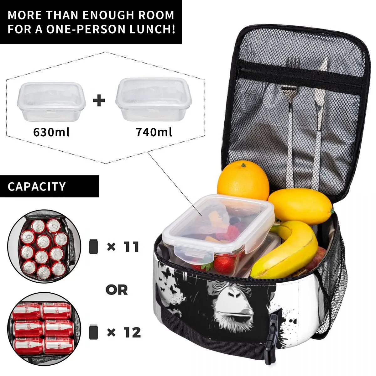 Monkey Business Thermal Insulated Lunch Bags for Work Reusable Food Container Bags Thermal Cooler Food Box