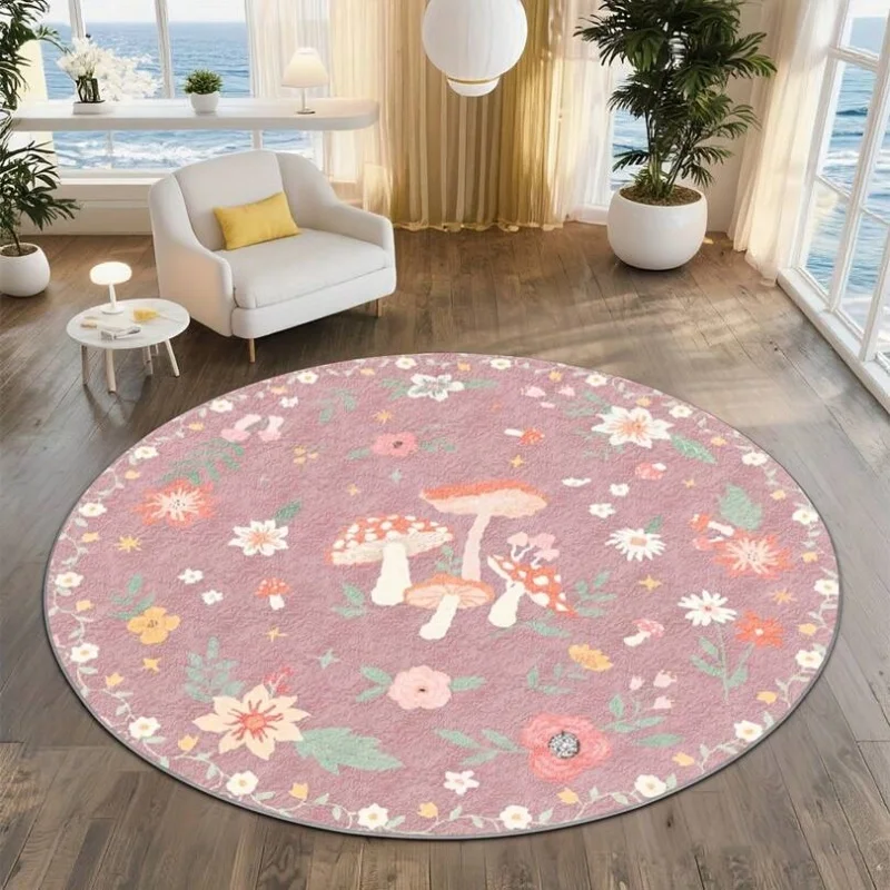 Pastel Branch Floral Light Beige Round Rug Non Slip Soft Circular Floor Mat Kids Nursery Bedroom Decor Mat