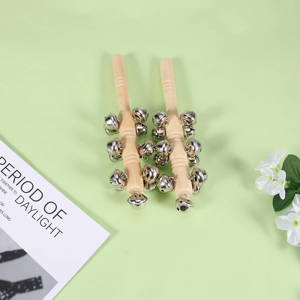 Cloche à tige en bois, 2 pièces, anneau à main, petit Volume, jouet hochets, toucher tactile, jouets de secousse, développement de bébé