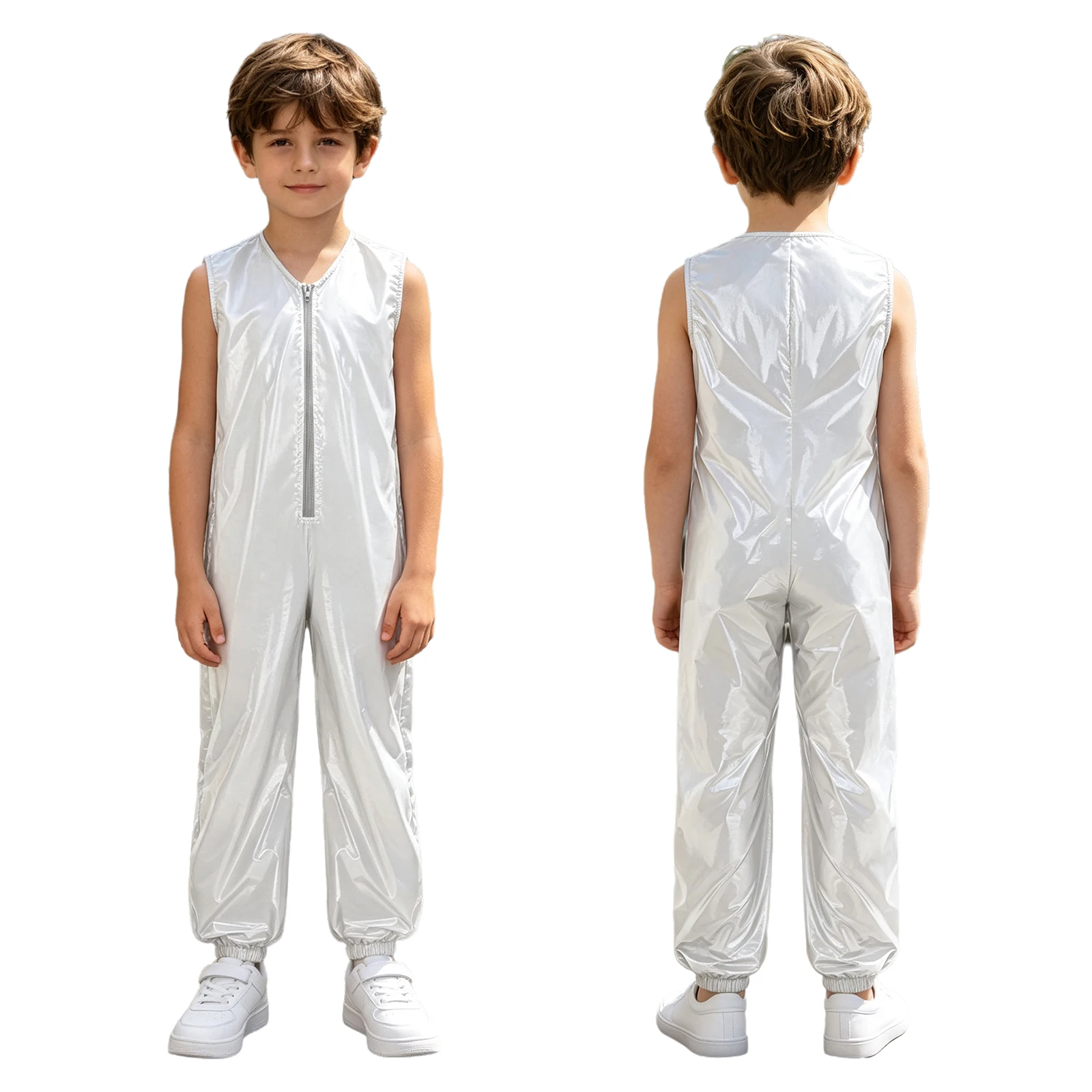 Kids Waterproof Adaptive Diaper Cover Jumpsuit Leakproof Special Needs Clothing Sleeveless Elastic Leg Opening Glossy Rompers