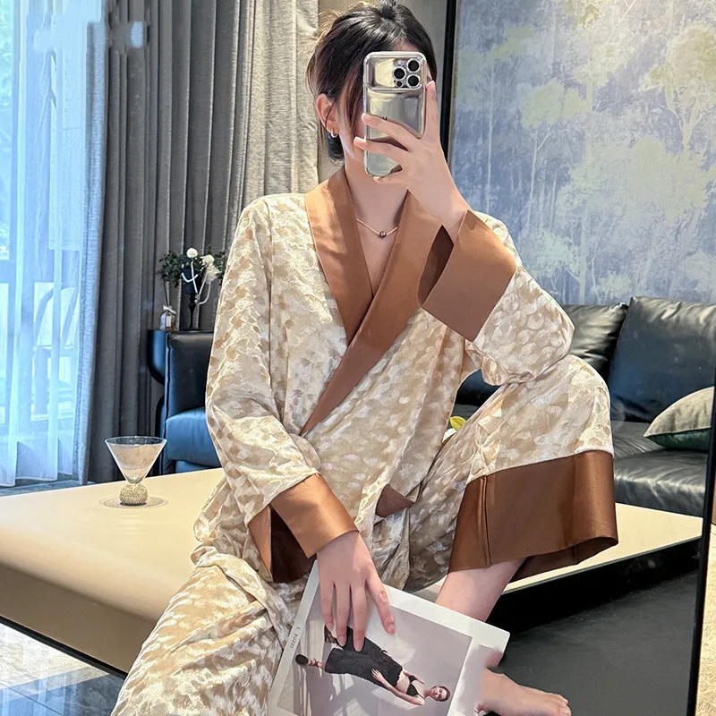 Goud fluwelen pyjamasets Dames vest met lange mouwen Broek Nachtkleding Homewear Luxe vintage nachtkleding Tweedelige set