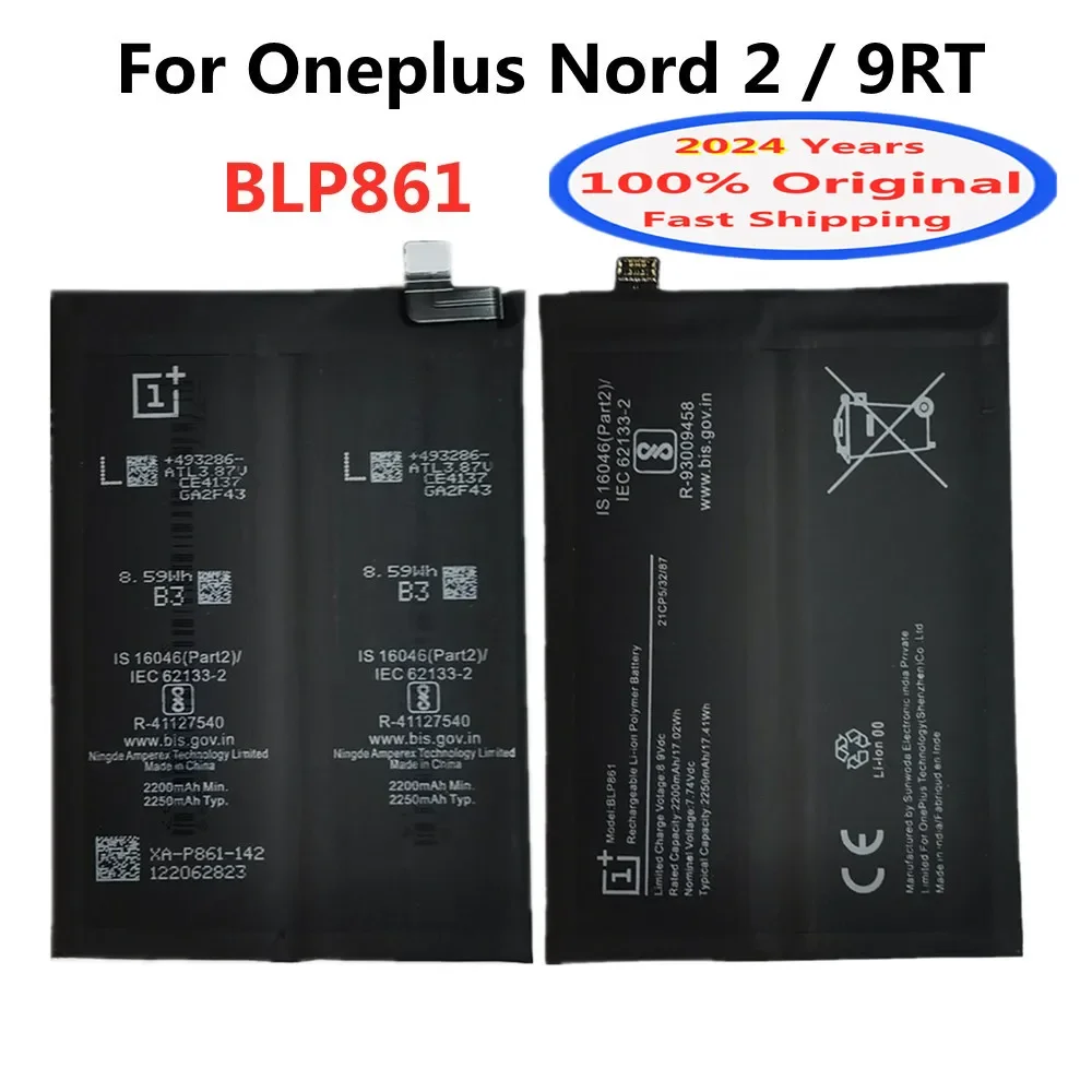 2024 Years BLP861 1+ Original Battery For One Plus Oneplus Nord 2 Nord2 9RT 4500mAh Phone Replacement Battery Bateria Batteries