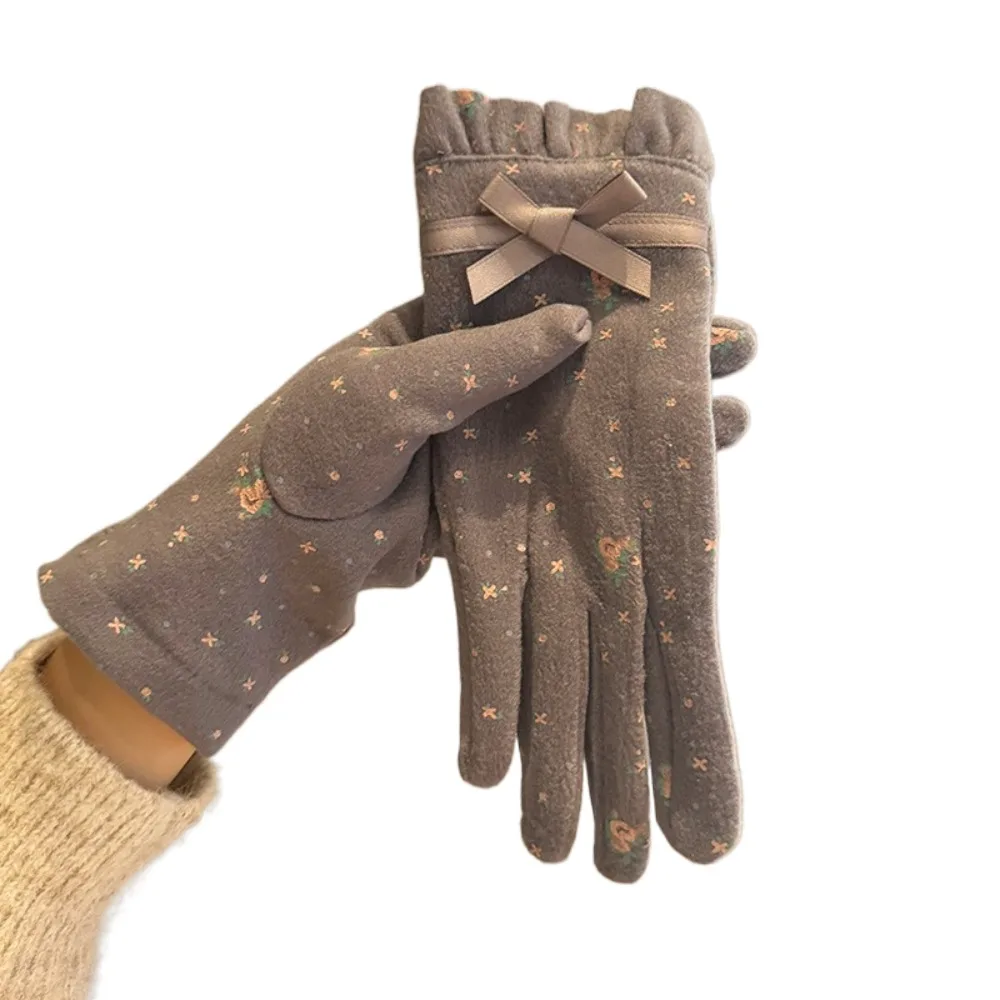 

Теплые зимние перчатки с длинными пальцами, ветрозащитные перчатки с сенсорным экраном, ветрозащитные перчатки Dralon с цветочным принтом, морозостойкие перчатки