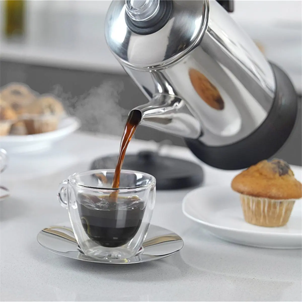 Stainless Steel Espresso Coffee Maker Electric Percolator Coffee Pot 12 Cups Home 110v US Plug