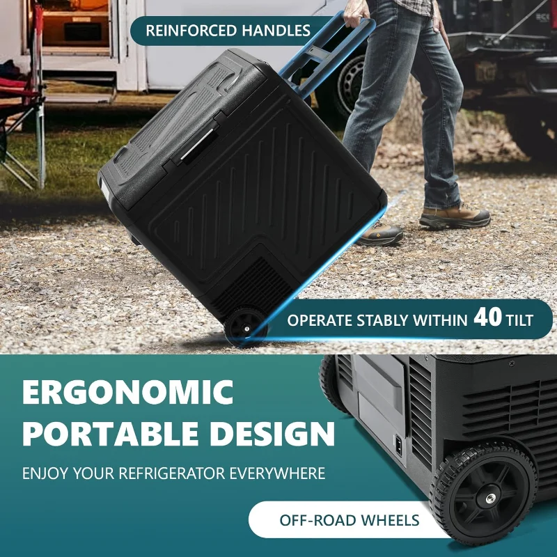 EUHOMY Frigorifero da 12 Volt, frigorifero per auto a doppia zona 49QT, dispositivo di raffreddamento elettrico 12/24 V CC e 120-240 V CA, frigorifero per auto -4 ℉ ~68 ℉