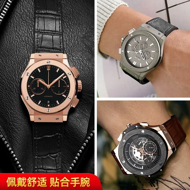 Genuine leather waterproof strap For HUBLOT Classic Big Bang fusion silicone bottom strap men\'s bracelet 26mm -19mm