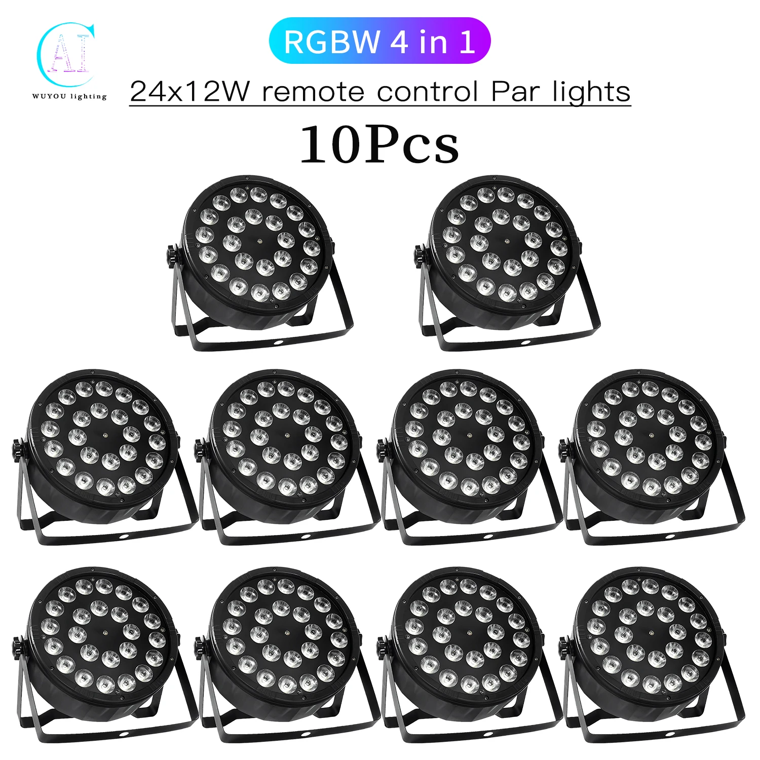 

10Pcs Wireless Remote Control 24x12W RGBW LED Par Lights Full Color 4 in 1 Stage Light DMX Control DJ Disco Party Stage Lighting