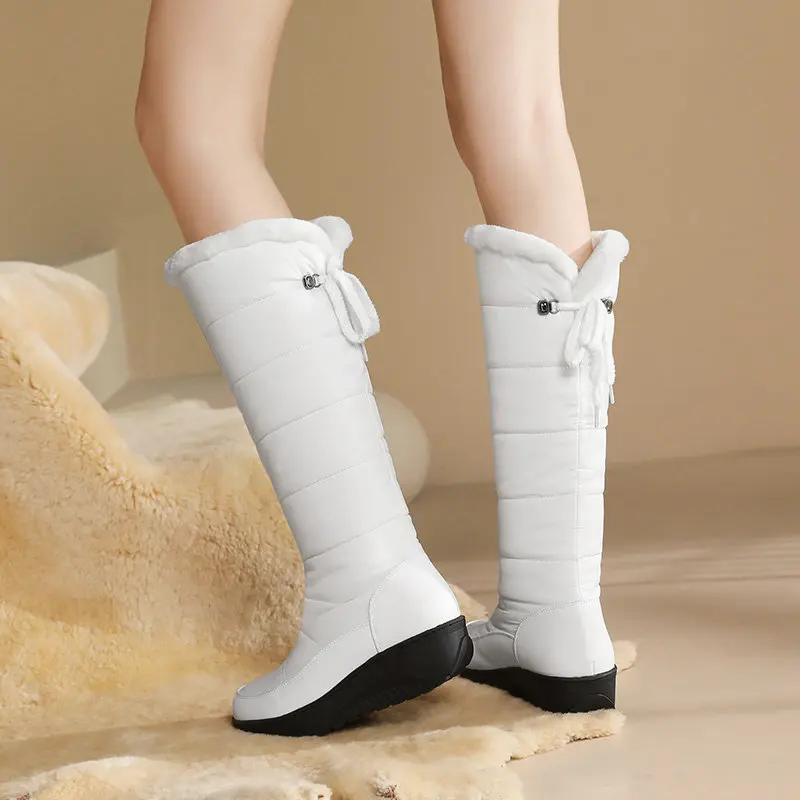 ORCHA LISA stivali da neve invernali leggeri tacco spesso pizzo caldo Casual stivaletti giornalieri Plus Size 43 44 scarpe impermeabili al ginocchio