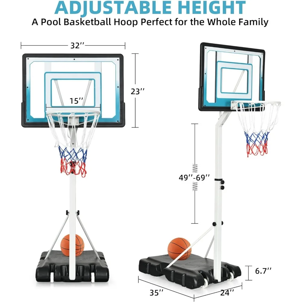 طوق كرة السلة المحمول لحمام السباحة، هدف خارجي بارتفاع قابل للتعديل لألعاب حمام السباحة الممتعة العائلية #2