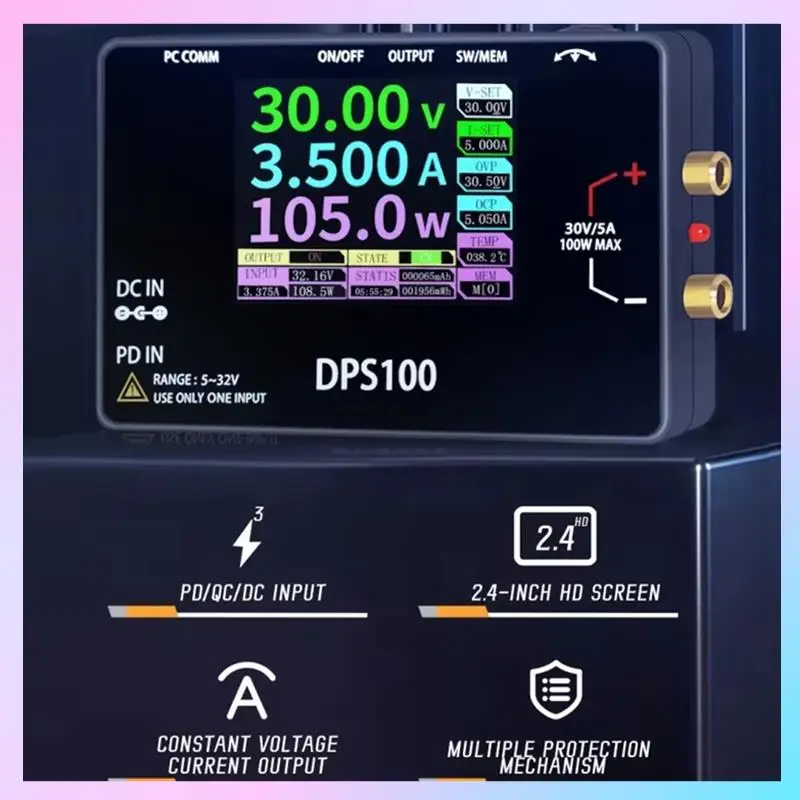 

AB25-DPS100 30 В 5 А Портативный источник питания постоянного тока Выход 100 Вт Цифровой регулируемый стабилизированный источник питания постоянного тока с ЧПУ Тип-C Вход постоянного тока