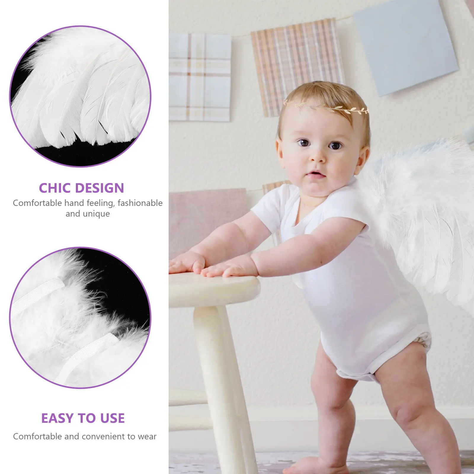 1Set Angel Wing Prop with Headband for Infant Toddler Baby Supple Safe Comfortable Photo Shoot Prop Costume Wing Set Baby