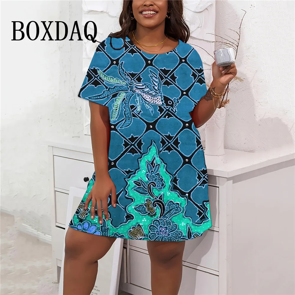 2024 Sukienki damskie Kwiatowy wzór geometrii Sukienka z nadrukiem 3D Sundress Vintage Luźna letnia sukienka z krótkim rękawem Plus Size Casual