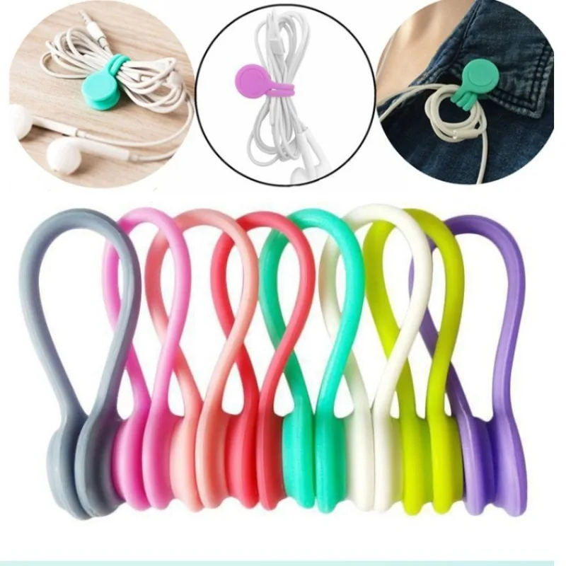 2pcs Multifunctional Silicone Cable Organizer Ties Reusable Cord Winder Management Clips for Home Office Travel Essentials