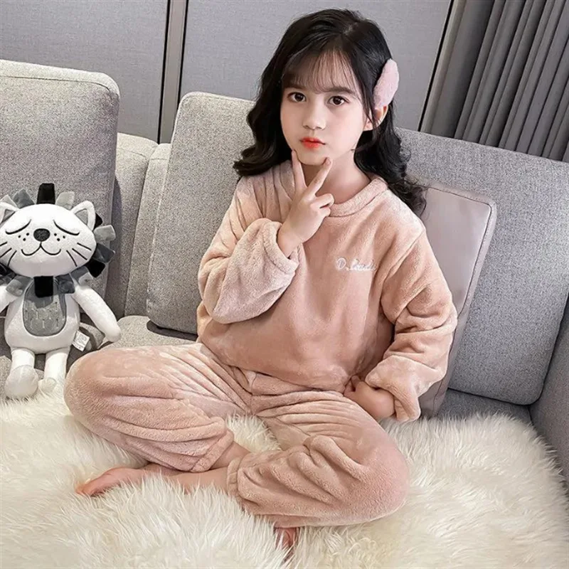 

New Fall and Winter Children's Pajamas Coral Velvet Boys and Girls Thickened Warm Clothes Suit Parent-Child Home Wear Pajamas
