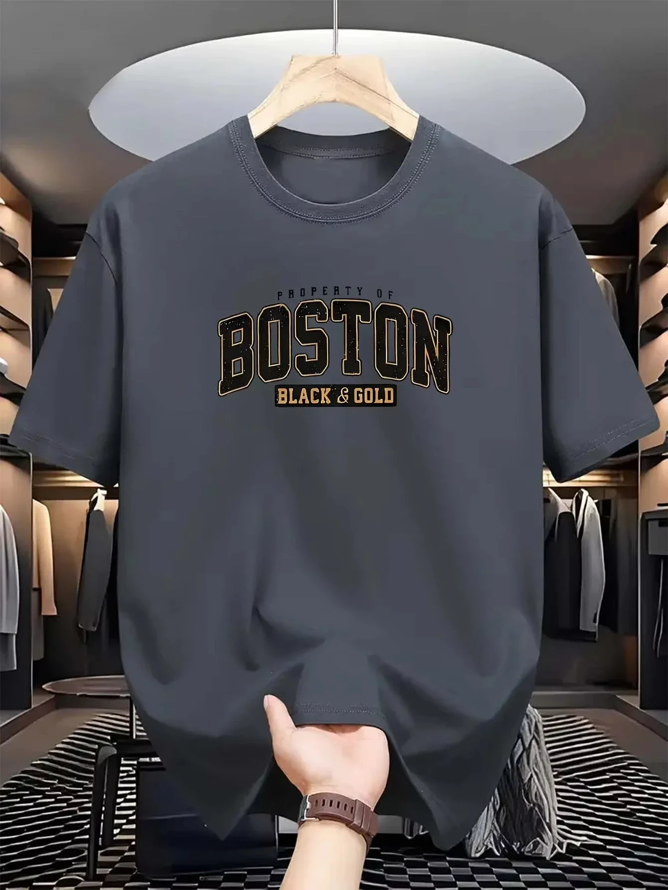 

Men's T-Shirts Casual Fashion Round Neck T Shirt Boston Graphic Print Jersey Fabric High quality Short Sleeve Tees Summer Tops