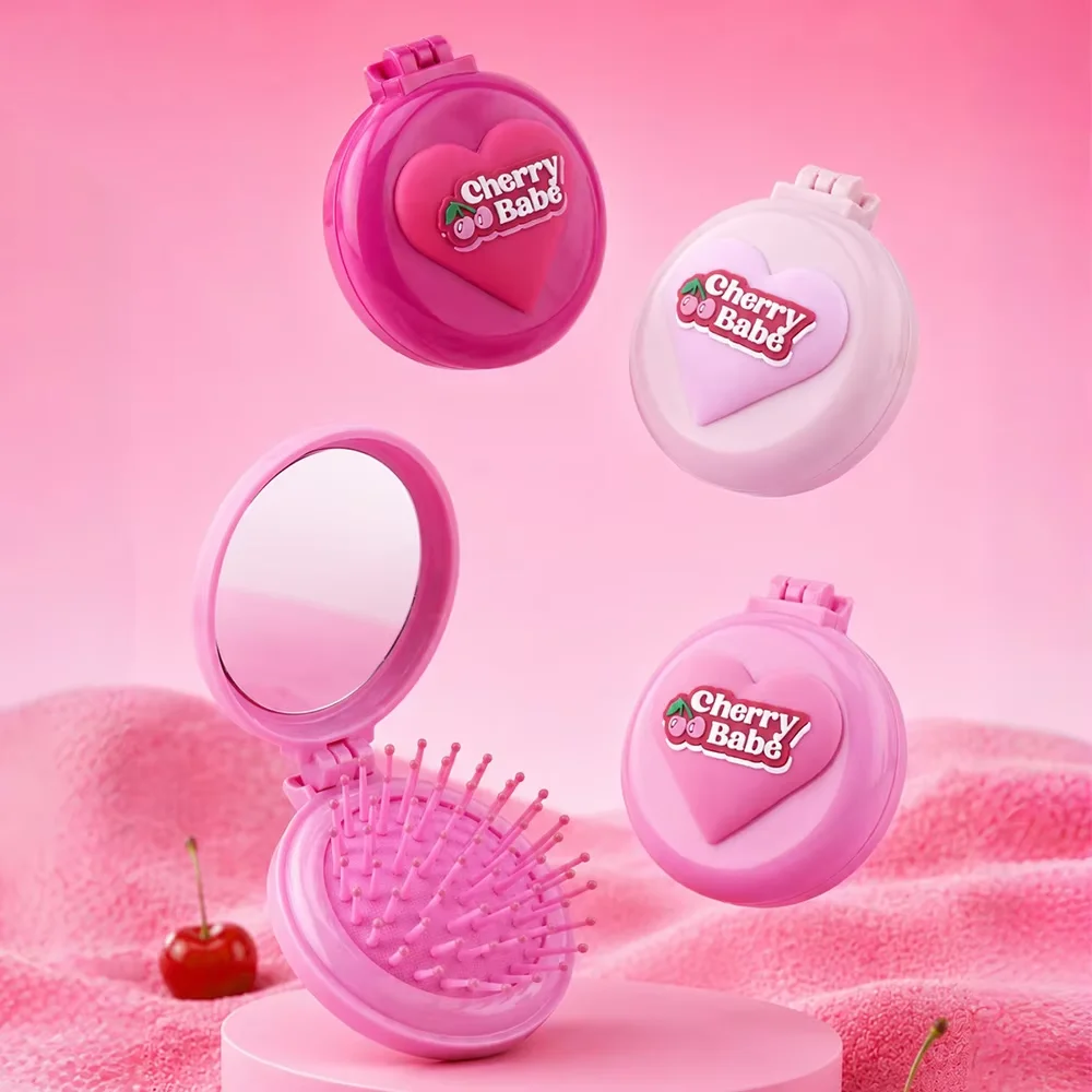 1 Pcs Mini Cherry Air Cushion Hair Brush Foldable Hairbrush Portable Scalp Massage Comb Styling Tools Valentine's Day Gift