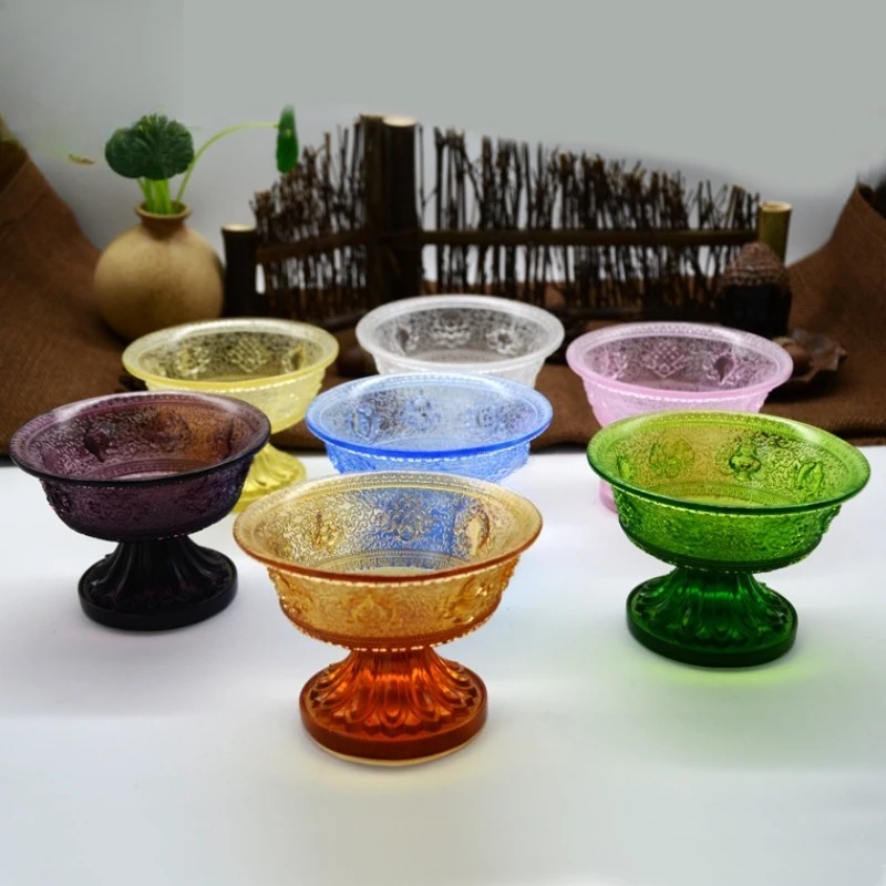 Ancient glazed bowls for eight auspicious tantra temples, Buddhist hall supplies, holy water cups, fruit plates for Buddha