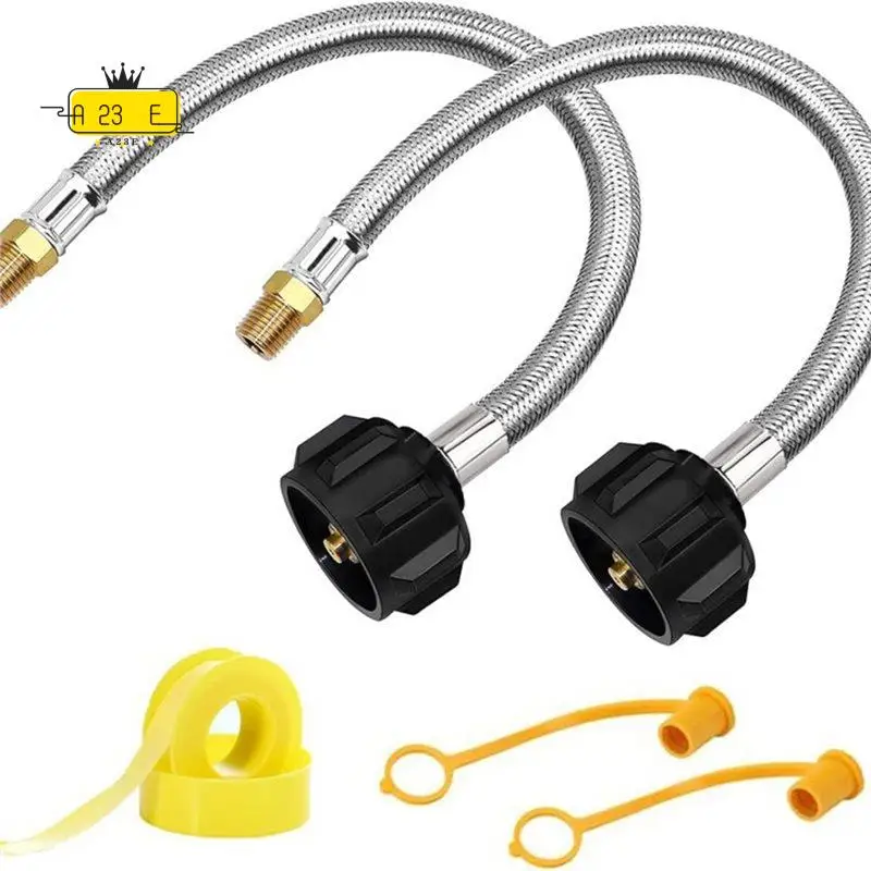 A23E-1/4 NPT RV Propane Hose, 15 Inch Stainless Steel Braided Propane Tank Pigtail Connector For Two-Stage Regulator 2 Pack