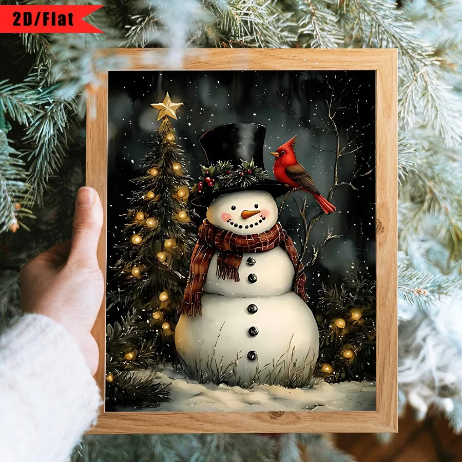 (No frame)2D Flat, 2D Flat, 2D/Flat, 1pc, Unframed, Featuring Snowmen And Cardinals, Ideal for Christmas Presents, Beautiful