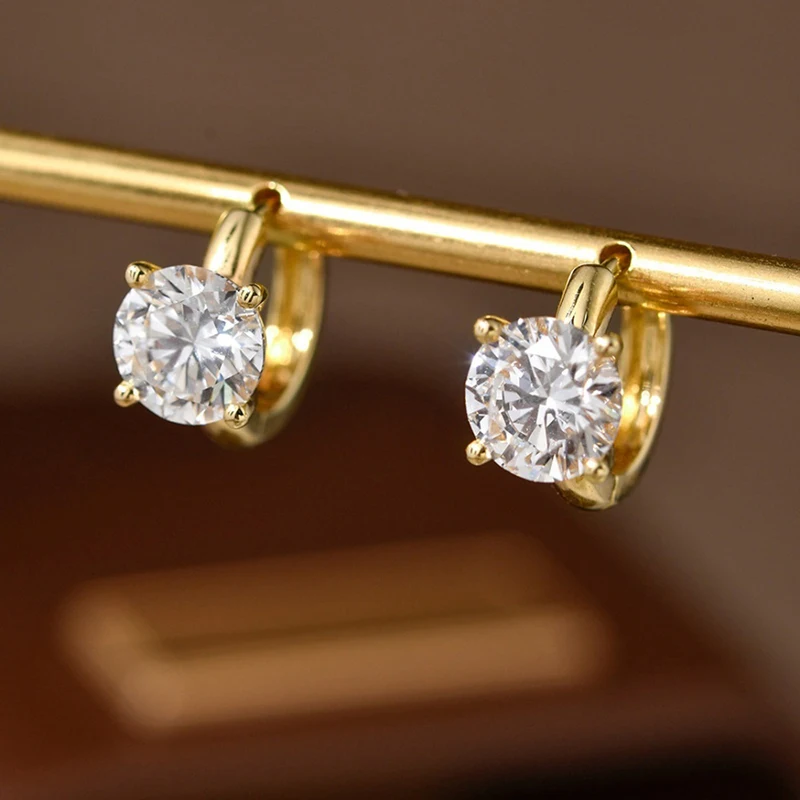Huitan Moderne Creolen mit runden Zirkonia, trendiges, edles Ohrschmuck für Damen, exquisiter, glänzender Hochzeits- und Verlobungsschmuck – Top-Seller