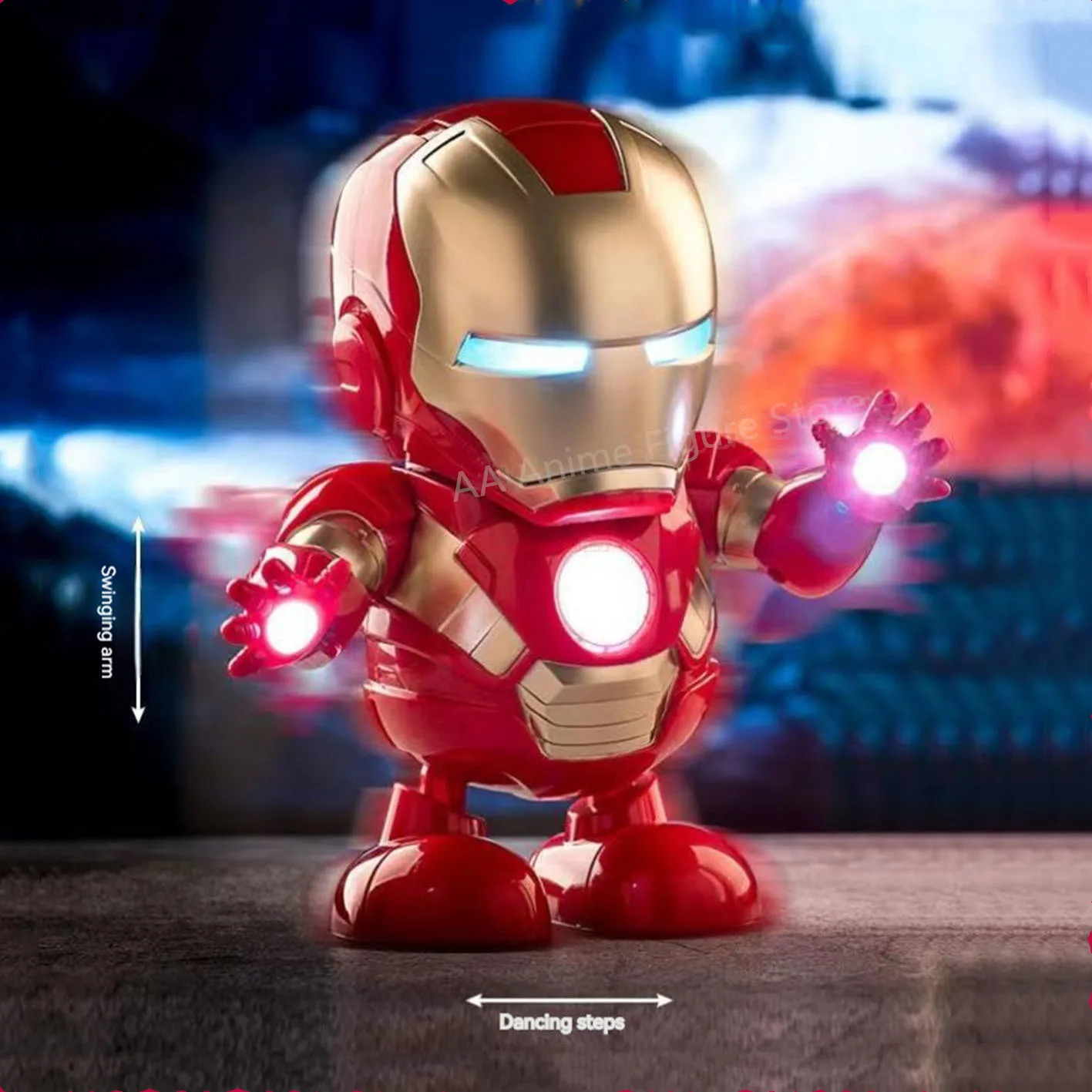 

19cm Marvel Iron Man Dance Action Anime Figures Sing Sound Led Spiderman Avengers Ironman Super Heros Robot Baby Kids Gift