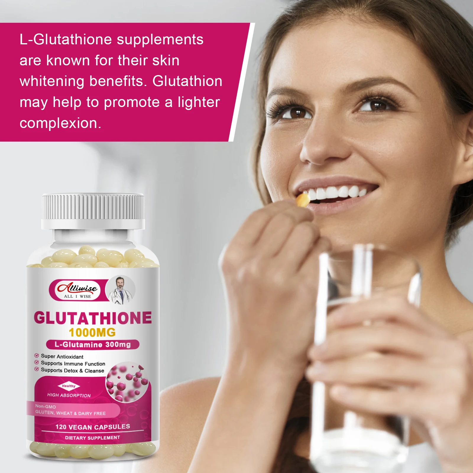 Alliwise Quality Glutathione Supplements - Supports Recycling of Vitamins C & E  Non-GMO - Gluten Free Vegan