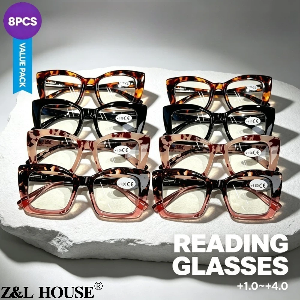 8 Pairs of Elegant Classic Women's Reading Glasses, Unisex Retro Reading Glasses, with High Definition Blue Light Blocking Lenses, Essential Christmas and Halloween Gifts for Daily Reading, Random Colors