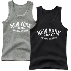 Vintage New York City Letter Print Sport Tank Tops for Boys Vest Sleeveless Sports T-shirt Kids Cotton Singlet