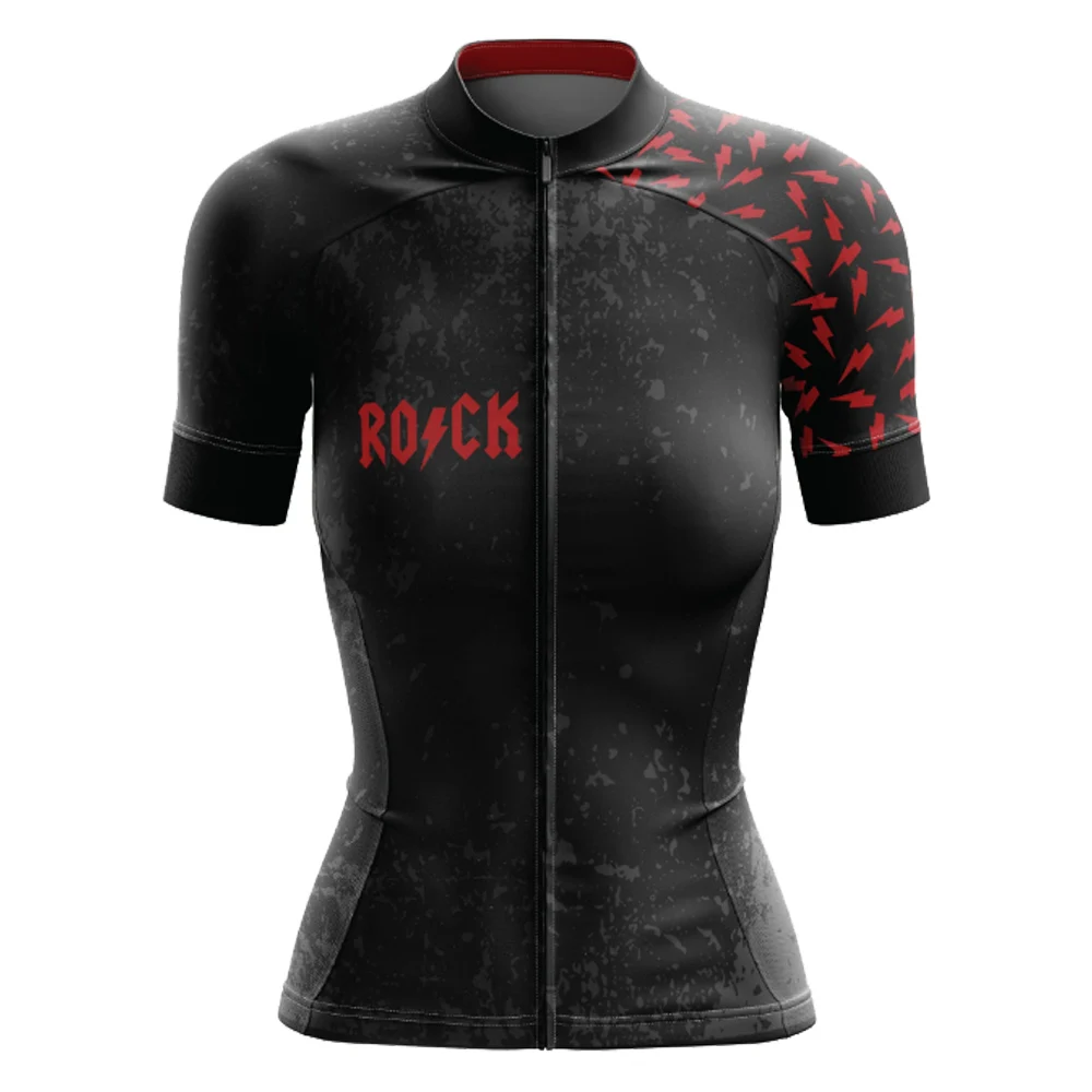 Retro Classic Rock Women's Black Short Sleeve Cycling Jersey Mountain Bike Road Riding Bicycle Clothes