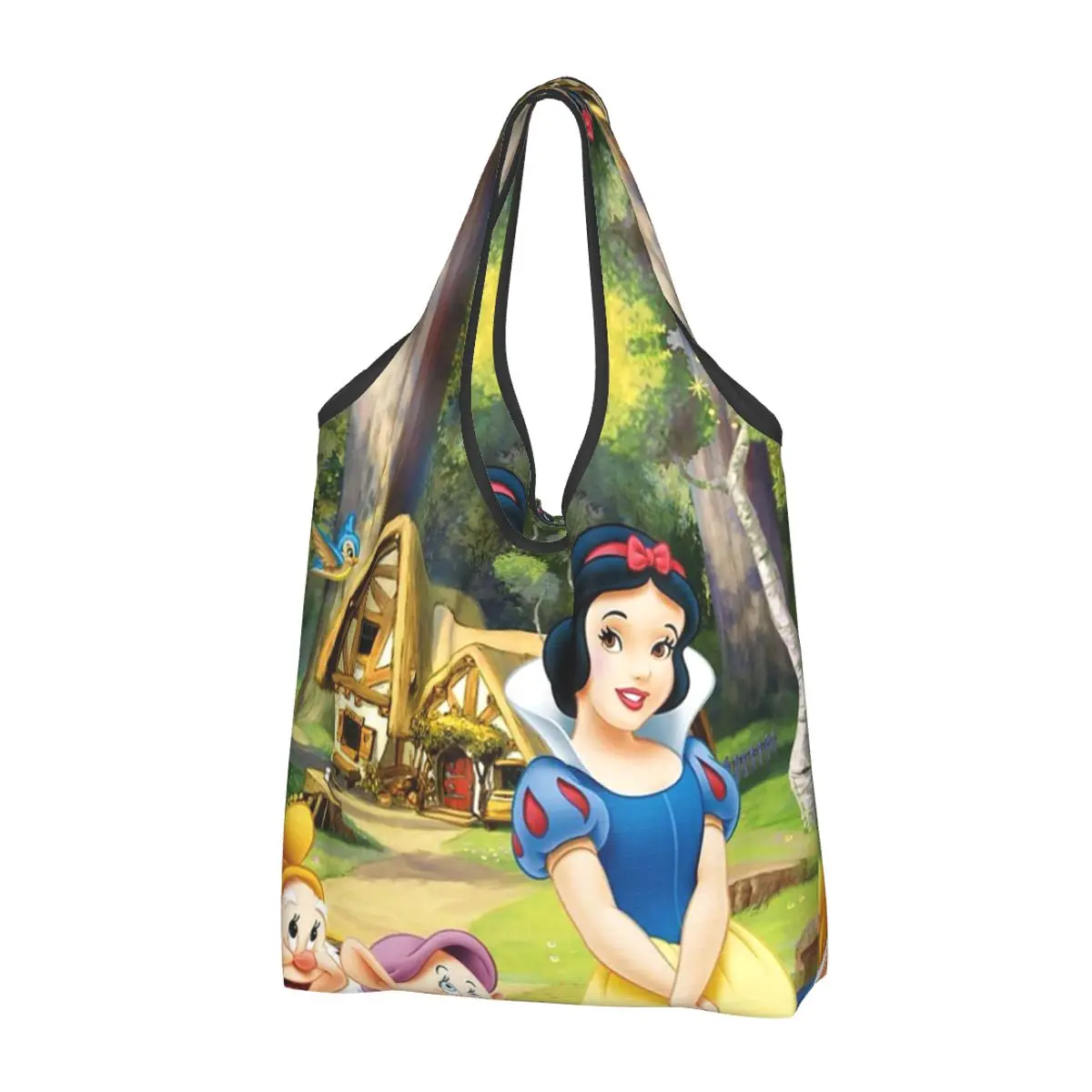 Snow White And The Seven Dwarfs Portable Tote Shopping Bags Large Capacity Shopper Bag Grocery Handbag Shoulder Bag