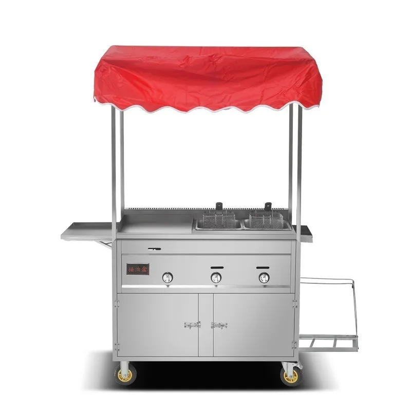 Stainless steel snack cart, commercial teppanyaki barbecue cart
