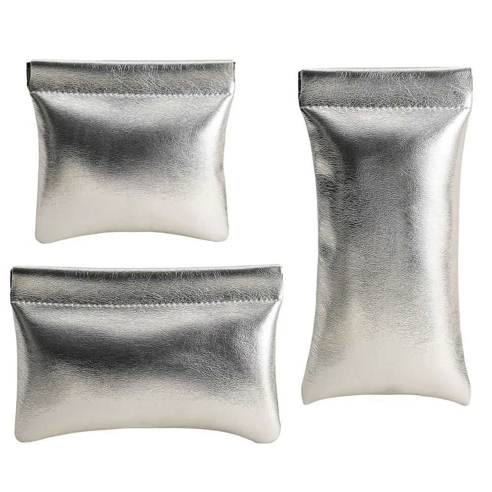 Fashion Automatic Closing Mini Cosmetic Bag Solid Color Portable Makeup Pouch Soft Pu Leather Travel Storage Bag