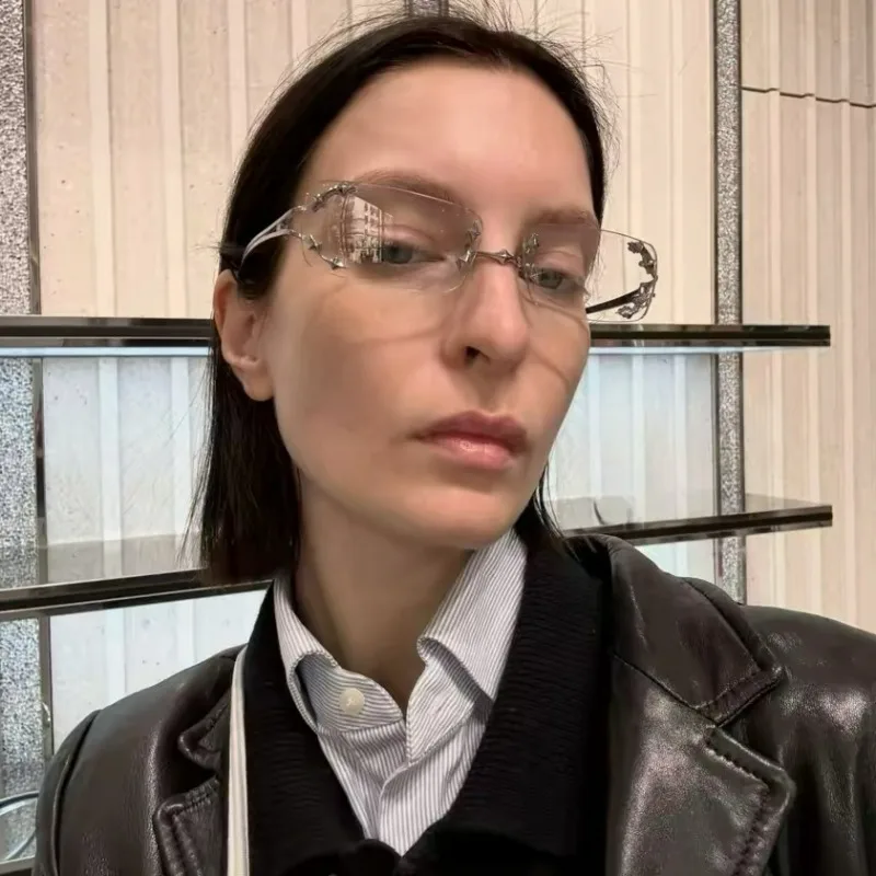 Vintage Rimless Square Star Glasses Spicy Girls Streetwear Harajuku Sunglasses Women Men Square Frame Anti-Blue Light Eyewear view 3
