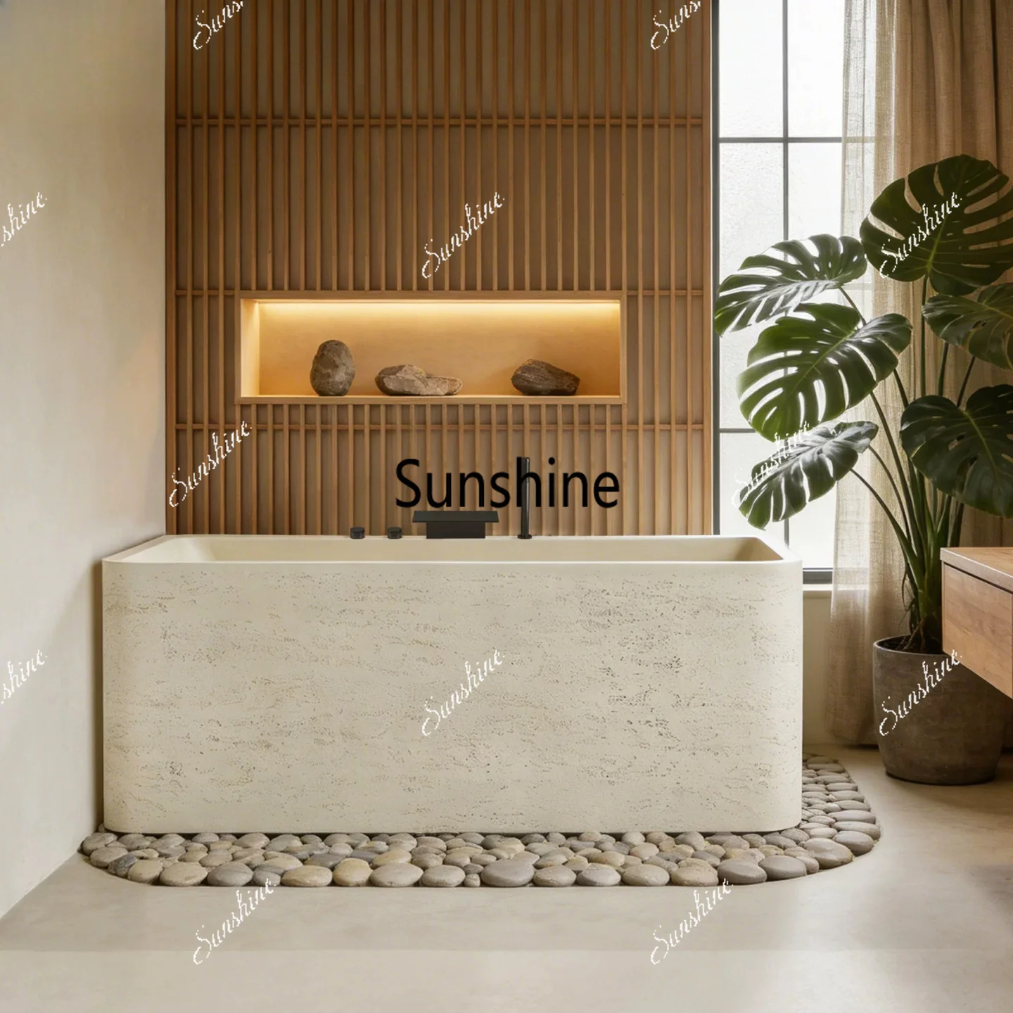 Wabi Sandy Wind Hotel Bath Basin Integrated Creative Travertine Square Bath