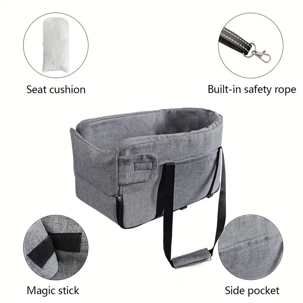 

Pet Car Booster Seat for Small Dogs Cats, Portable Travel Carrier Bed with Safety Belt, Washable Puppy Car Seat for Front Seat