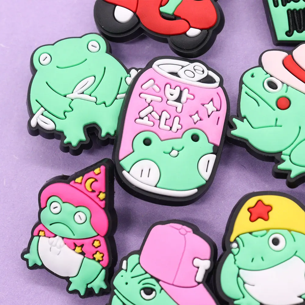 New Arrival 1-15Pcs Lovely Frog Animal PVC Kids Shoes Button Funny Garden Sandals Charms Accessories Fit Wristband image 2