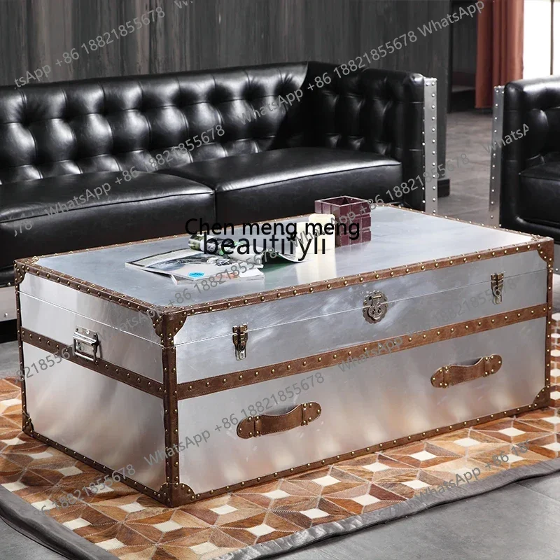 New arrive  Retro loft sofa coffee table rivet suitcase space aluminum leather industrial wind container meeting living room cof