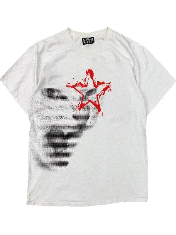 Y2K Grunge Cat Graphic T Shirt Oversized Punk Red Star Tee Harajuku Gothic Cotton Streetwear Vintage Alt Tops Men Women Unisex