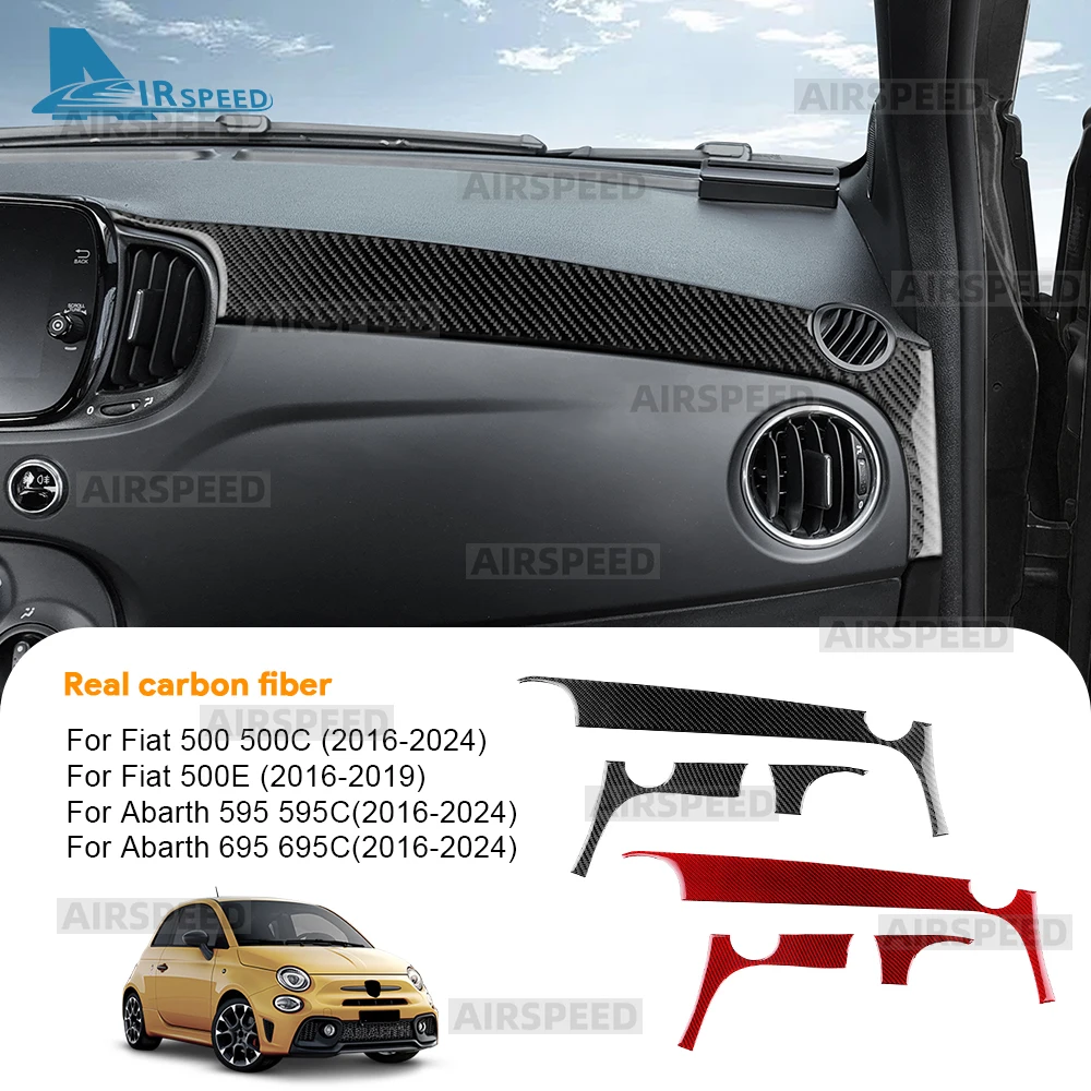 Real Soft Carbon Fiber Sticker For Fiat 500 500C/Abarth 595 595C /695 695C 2016 2017 2018-2024 500e 16-19 Car Instrument Strip