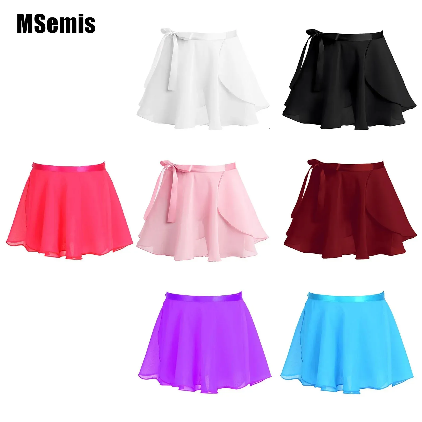 

Kids Girls Basic Chiffon Dance Skirt Classic Mini Pull-On Wrap with Waist Tie