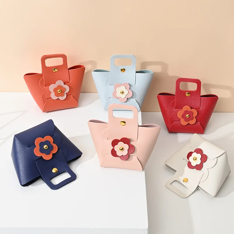 10pcs Leather Gift Bags Flower Packaging Bag Wedding Favour Distributions Bags Eid Mubarak Candy Packaging Box Mini Handbag