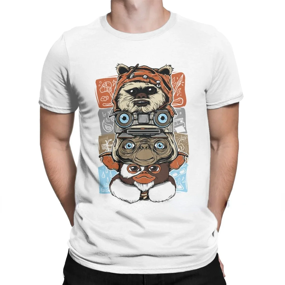 Футболки Gremlins Gizmo Monster Gremlin повседневные с коротким рукавом Уличная мода с круглым вырезом Новинка 80-х ужасов Рождественский фильм Lcon для мужчин