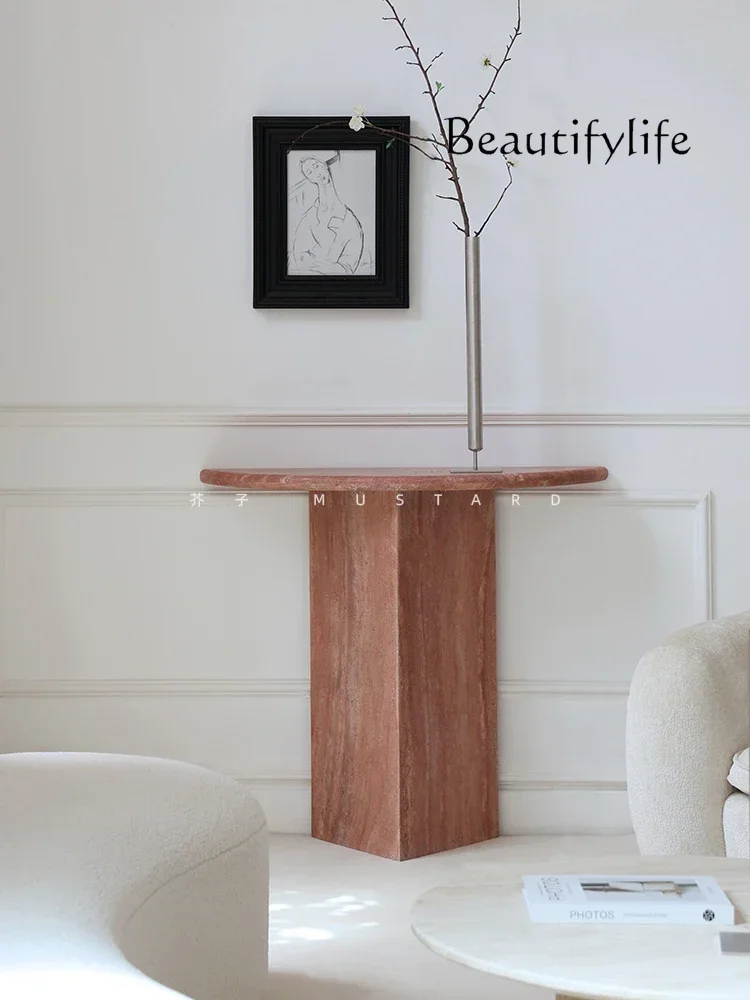 BA French Natural Marble Very Narrow Entrance Table Small Apartment Entrance Corridor Art Medium Antique Travertine Entrance Pla