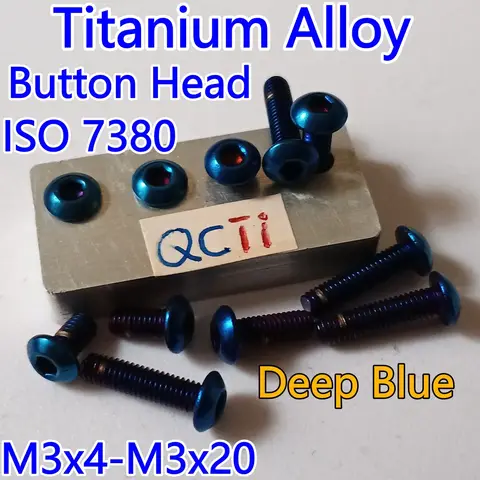 10pcs Deep Blue TiAlloy Button Head Titanium screw M3x4 M3x5 M3x6 M3x8 M3x10 M3x12 M3x14 M3x16 M3x18 M3x20 Hex Driver ISO 7380