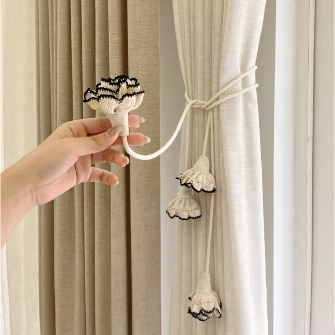 Adjustable Cotton Cord Curtain Tie Curtain Tie Straps floral Chic Log Loop Curtain Buckle Strap Hand Woven