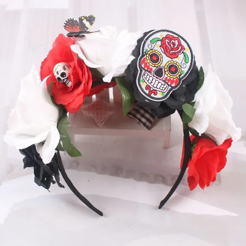 

Day of the dead European and American New Christmas Hair Hoop Skeleton Headband Decoration Rose Headband