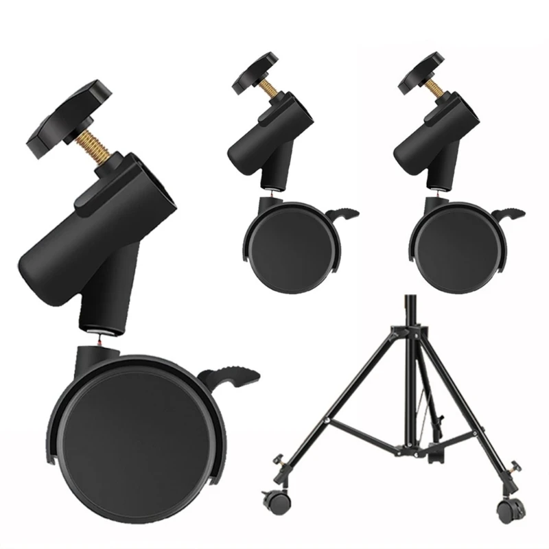 J6PA Set of 3Pcs Universal Wheel Casters with Brake , Photography Light Stand Pulley for Photographers and Videographers