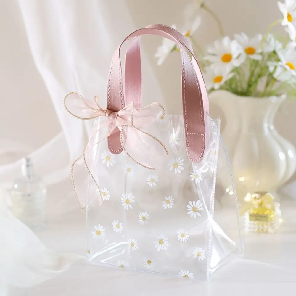 Bags PVC Shopping Bags Flower Storage Bags Women Cosmetic Bags Clear Tote Bags Wedding Gifts Bags Transparent Daisy Handbags