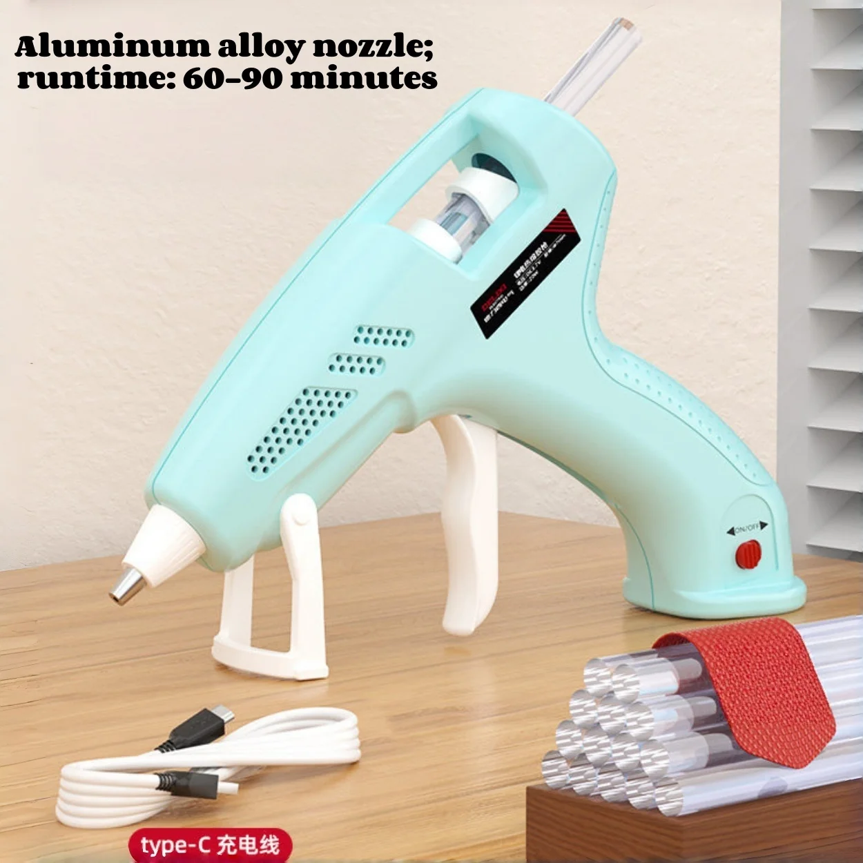 7mm Cordless Glue Gun 3.7V,Fast Heating Rechargeable Hot Silicone Gun,60 Min Use,Type-C Charging,Leak-Proof, Kids Crafts Tools